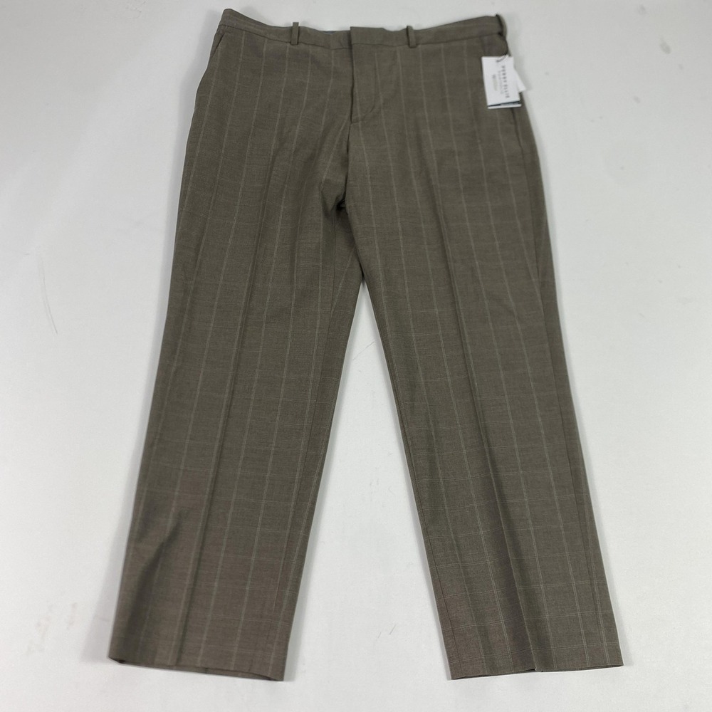Perry Ellis Portfolio Pants Mens 36x29 Blue‎ Tan Modern Fit Stretch Dress Plaid